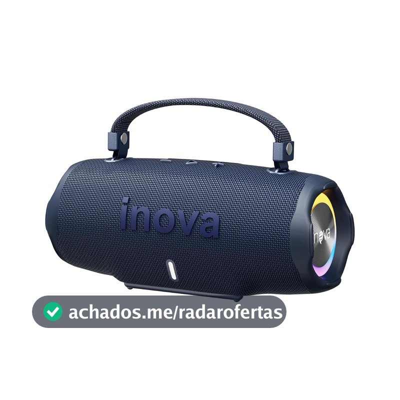 INAVA Caixa de Som Bluetooth 5.4 com Música 12 Horas por Dia - Som Estéreo Explosivo, Luzes RGB Coloridas, Impermeável IPX6 - Sua Companheira Perfeita para Praia, Acampamento e Festas (Azul)