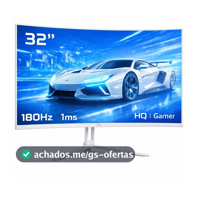 Monitor Gamer HQ 32" Ultra Branco Curvo 1ms, 180Hz, Quad HD (QHD) - 2560x1440, AMD FreeSync, HDMI, DP, HQW32C180