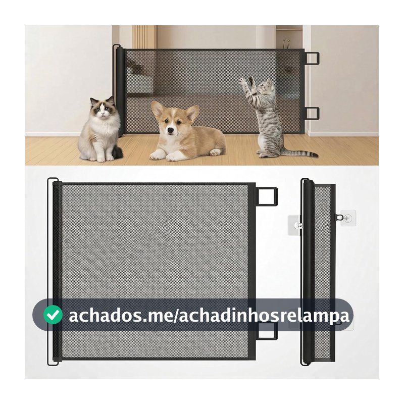 Grade para Cachorros Retrátil, Cercado para Cachorros em Tela de Proteção, Portão de Segurança para Bebês e Pets, Fácil Instalação para Portas, Corredores, Escadas e Varandas(Preto-70  110)