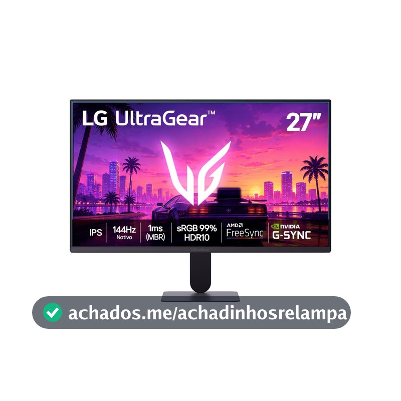LG UltraGear Monitor Gamer 27" IPS, 144Hz Nativo, 1ms (MBR), Full HD (1920x1080), HDR10, NVIDIA G-SYNC, AMD FreeSync, Preto - 27G411B