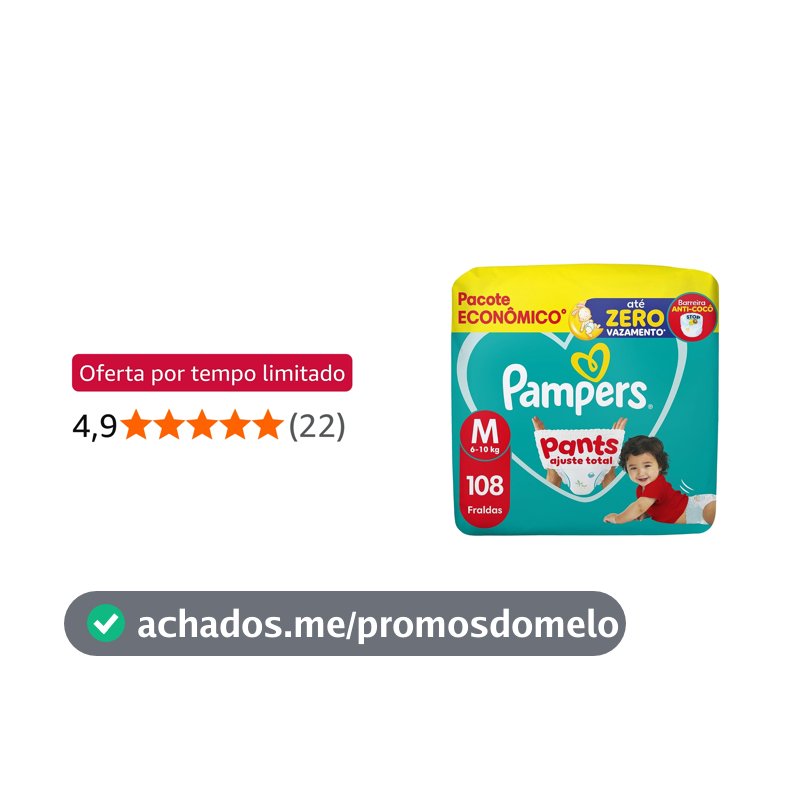 Fralda Pampers Pants Ajuste Total Tamanho M, 108 Unidades