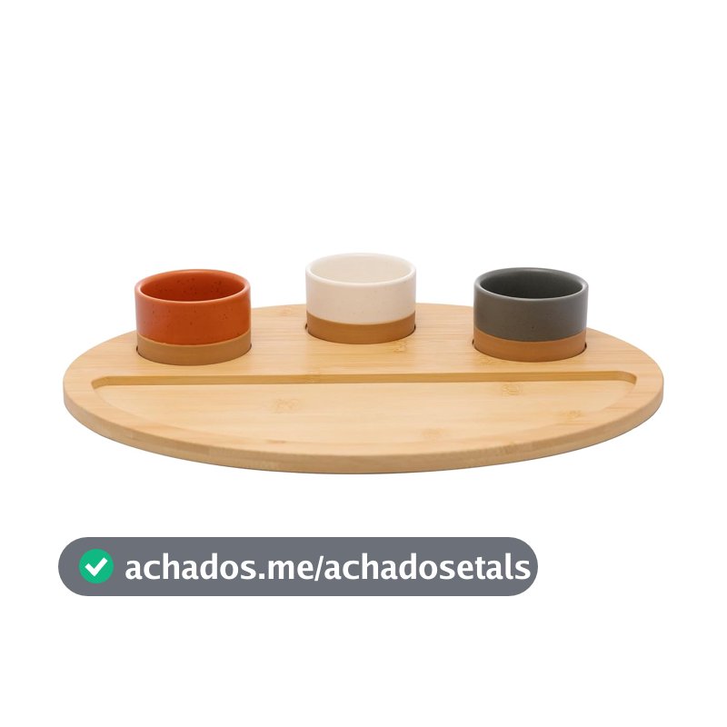 LYOR - Conjunto 3 Petisqueiras com Bandeja de Bambu 33cm x 25cm x 4cm