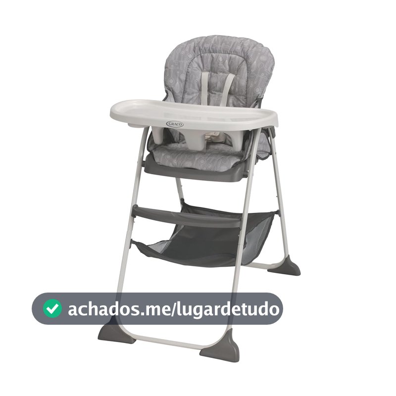 Graco Cadeira de Alimentação e Refeição Infantil Alta Dobrável e Reclinável Slim Snacker Cinza