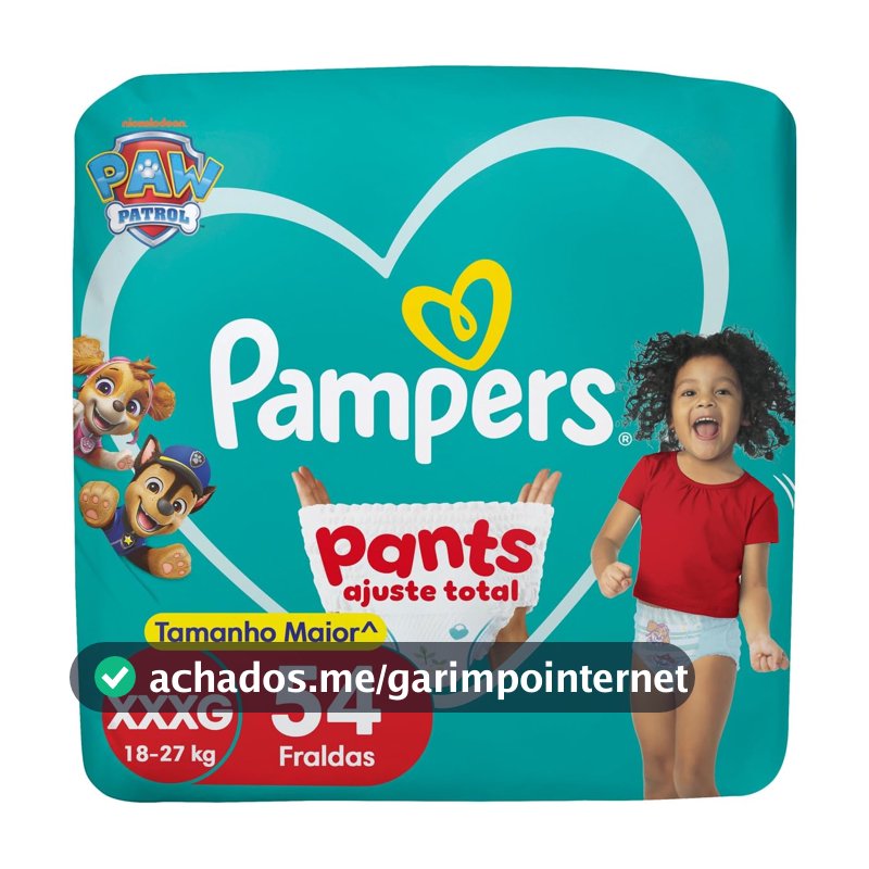 Fralda Pampers Pants Ajuste Total Tamanho XXXG, 54 Unidades
