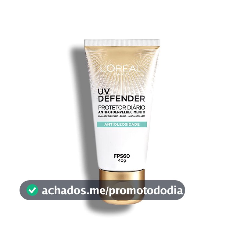 L'Oréal Paris UV Defender Antioleosidade FPS 60 Sem Cor Protetor Solar Facial Diário Antifotoenvelhecimento com Ácido Hialurônico Puro para Pele Oleosa 40g