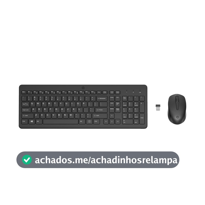 Combo de Teclado e Mouse sem Fio HP 330 - com 1600 DPI, Dongle USB Wireless, Digitação Silenciosa, Precisa e Confortável, Layout ABNT2, Preto (2V9E6AA#AC4)