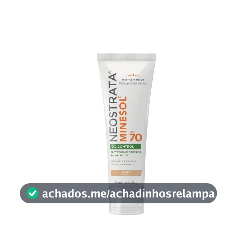 Protetor Solar Facial Minesol Oil Control, Pele Clara, FPS 70, 40g