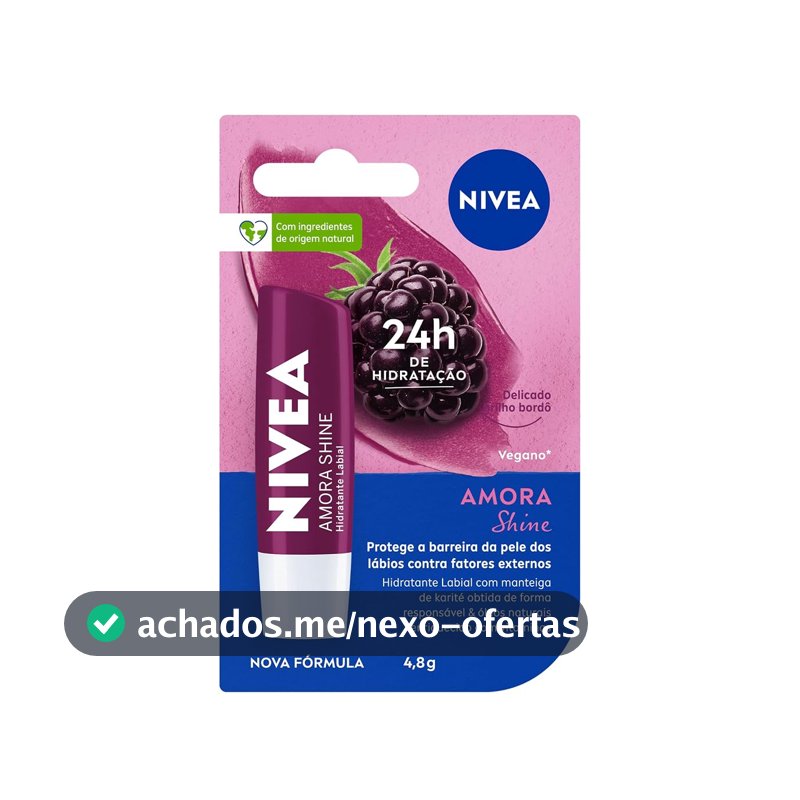NIVEA Hidratante Labial Amora Shine 4,8g, Hidratação Intensa 24h, Cor Suave, Brilho Delicado, Cuidado Diário, Manteiga de Karité