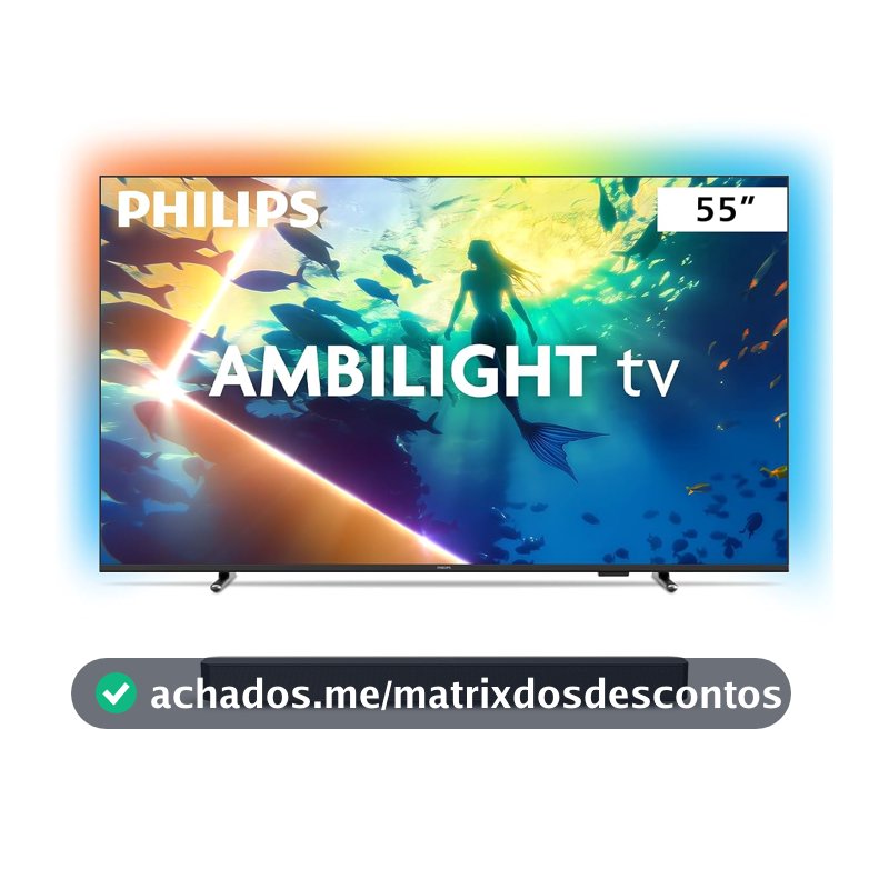 Philips Smart TV Ambilight 55" 4K, 55PUG8100/78 + Soundbar TAB4000, Aparelho de Áudio para TV, Bluetooth, HDMI ARC e USB