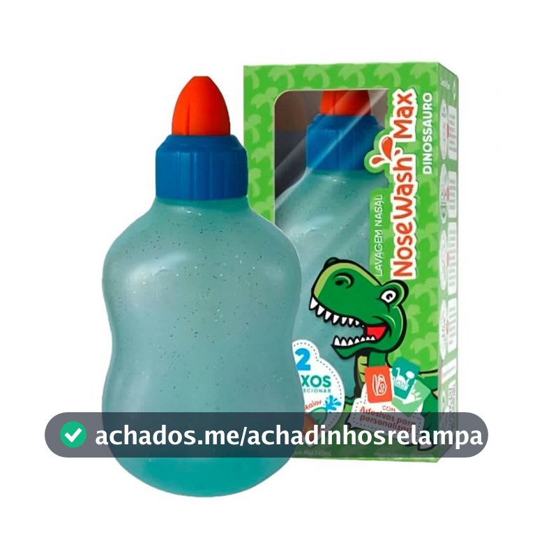Dispositivo de Lavagem Nasal AGPMED Nosewash Max Dinossauro para Bebês e Crianças, Limpador de Nariz com Controle de Fluxo, 240 ml