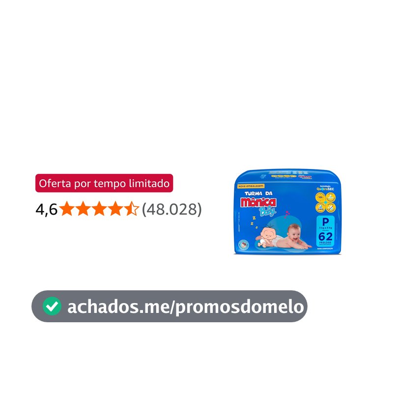 Fralda Turma da Mônica Baby Mega P 62 Unidades