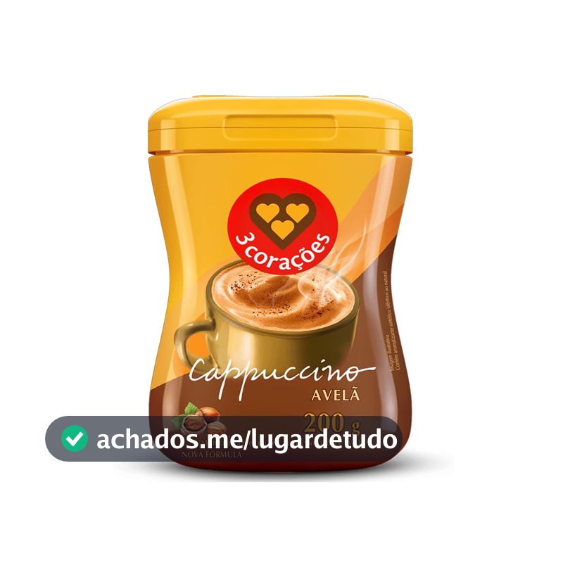 3 Corações Cappuccino Sabor Avelã, 200g, Pó