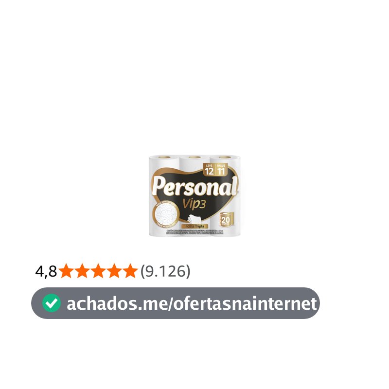 Personal Papel Higiênico Vip Folha Tripla Com 12 Rolos De 20M