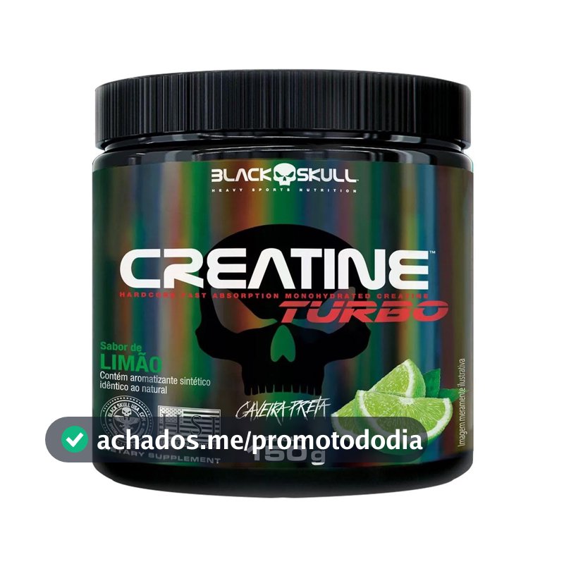 Creatine Turbo BlackSkull - Creatina Monohidratada em pó, com carboidrato para melhor absorção e performance (150g Pote, Limão)