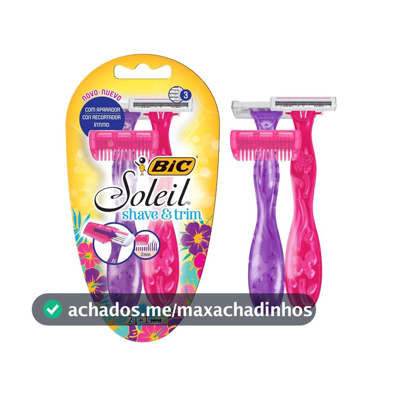 BIC Aparelho De Depilação Soleil Shave & Trim 3 Lâminas Rosa E Roxo 930184 2 Unidades + Aparador De Pelos Rosa/Roxo Pacote De 2