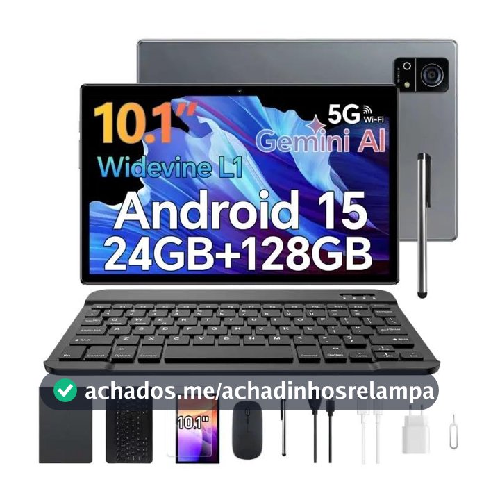 Tablet S7P Android 15 10.1 Polegadas IPS Full HD 24GB RAM(12GB+12GB Expansão) 128GB ROM Processador A523, Câmera 13MP+5MP Bateria 8000mAh, Kit Completo Teclado Mouse Capa Película para Estudo Trabalho