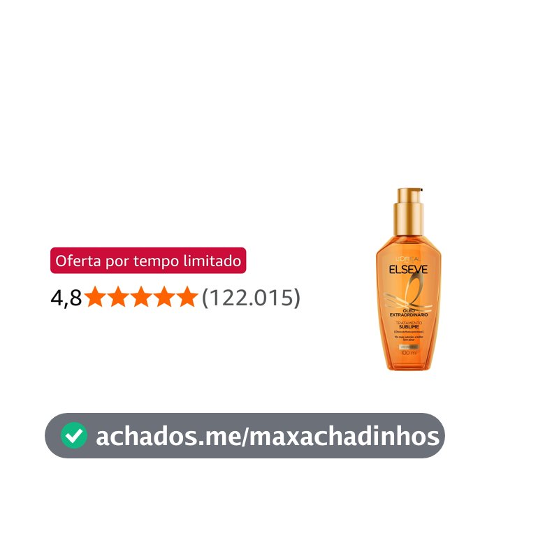 L'Oréal Paris Elseve Óleo Extraordinário Finalizador Capilar, Nutrição Profunda com 6 Óleos Preciosos, Anti-Frizz, Proteção Térmica até 230°C, Brilho Intenso para Todos os Tipos de Cabelo, 100ml