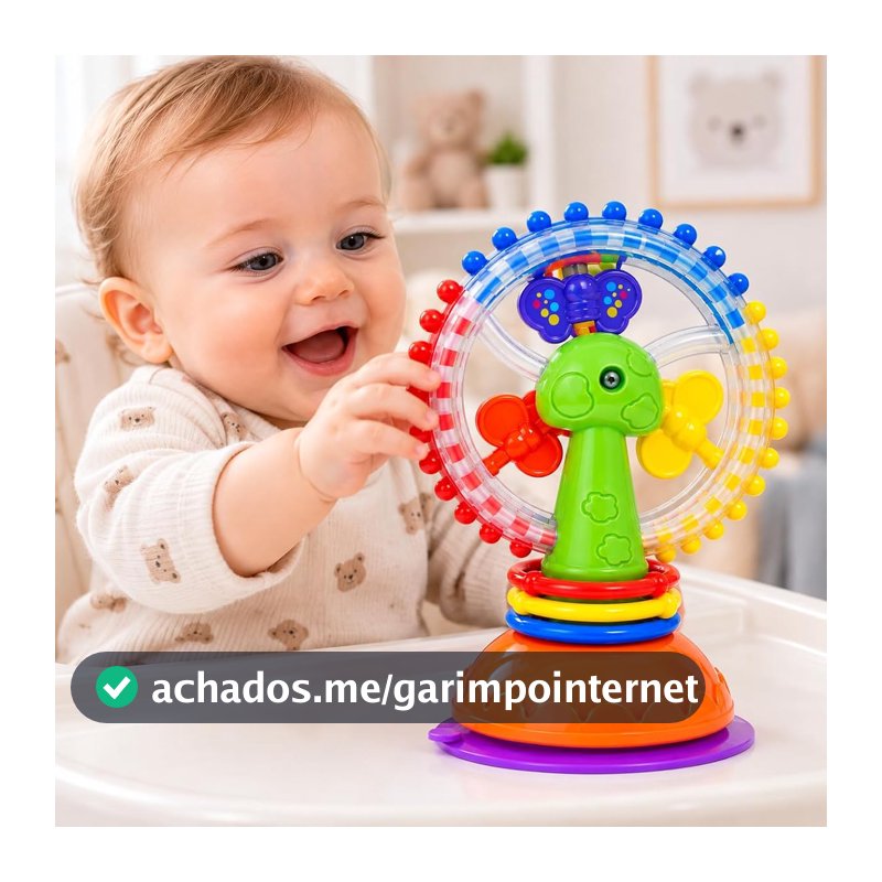 Brinquedo para Bebê com Ventosa Giratório Roda Gigante Colorida Chocalho Sensorial Educativo Coordenação Motora Estímulo Visual e Tátil