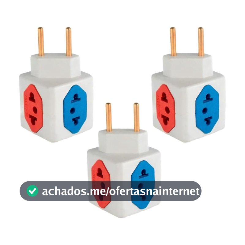 KIT Com 3 Adaptadores Benjamim Cubo 3D Com 3 Entradas de Tomada 10 Amperes E 1 Entrada de Tomada 20 Amperes Colorido Vermelho Azul Plug Padrão Novo 3 Pinos Resistente