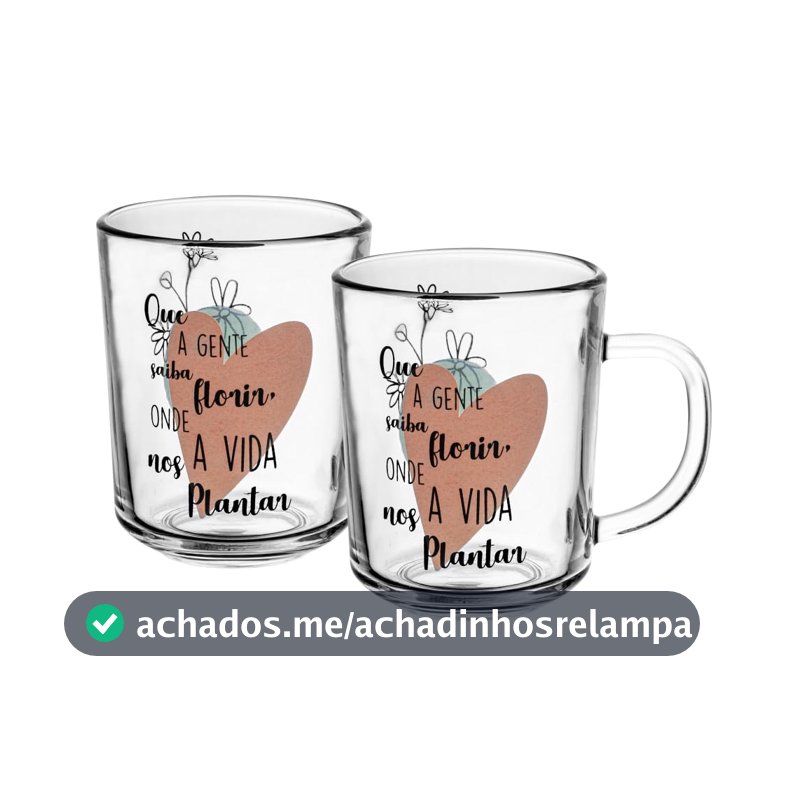 LYOR - Conjunto 2 Canecas em Vidro para Café com Frase ''Saiba Florir'' - Capacidade 220ml