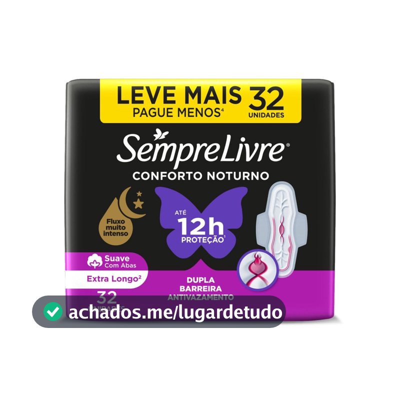 Absorvente Noturno com Abas Sempre Livre, Cobertura Suave, 32 Unidades