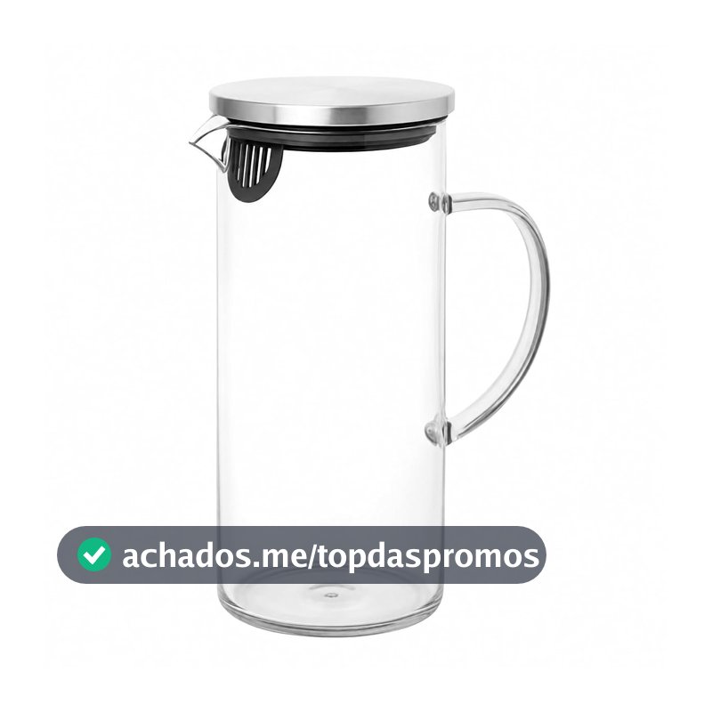 Jarra de Vidro Borossilicato Transparente com Tampa de Aço Inox hermética e Filtro Integrado, 1,5L, para Bebidas Quentes e Geladas