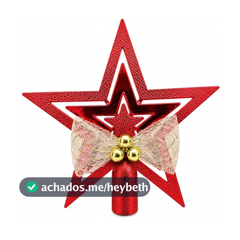 Estrela Topo de Árvore de Natal 18cm com Laço Sofisticada Vermelha Premium