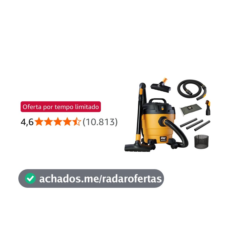 WAP Aspirador de Pó e Água GTW 10, Compacto, 10 Litros, com Mangueira de 1,5 Metros, Filtro Lavável, 140mbar 1400W 127V