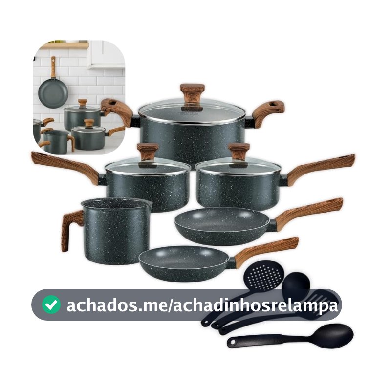 Conjunto de Panelas Com 10 Peças - Pratic Cook - Com Utensílios - Granito - Mimo Style