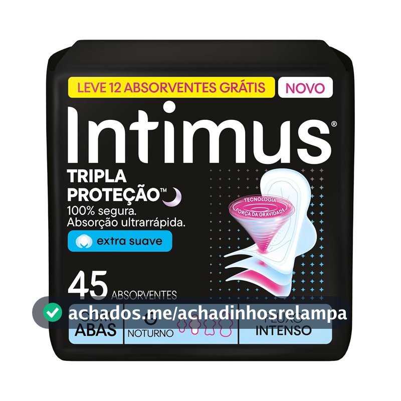 Absorvente Intimus Tripla Proteção Noite Suave Com Abas, Fluxo intenso, 45 unid