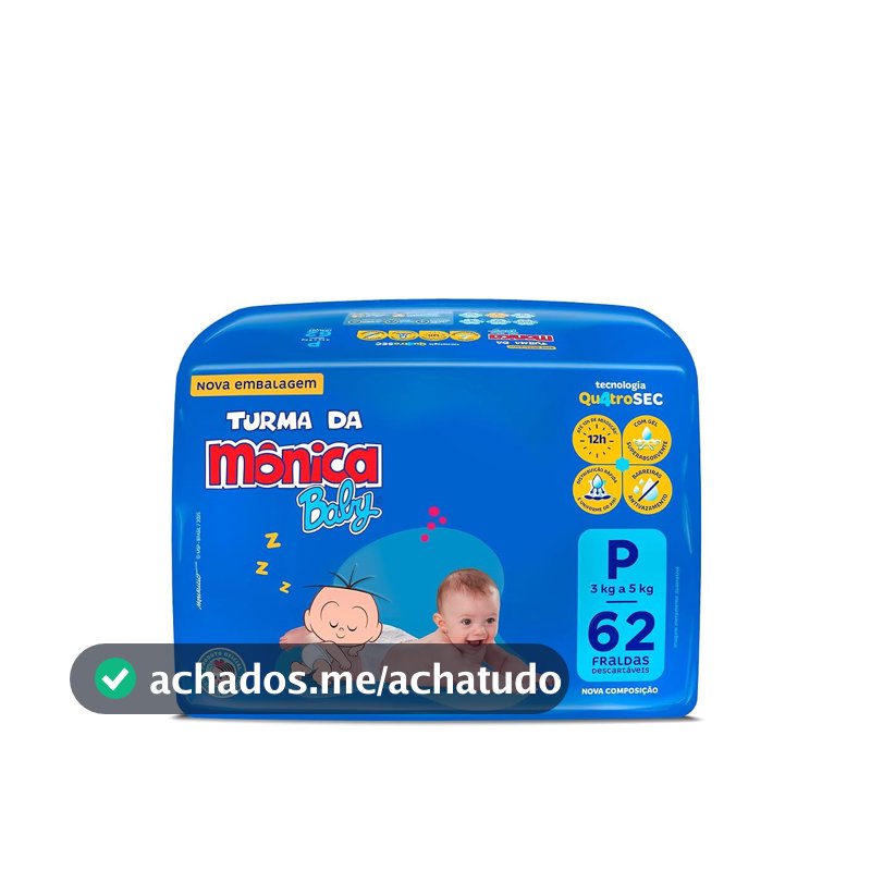 Fralda Turma da Mônica Baby Mega P 62 Unidades