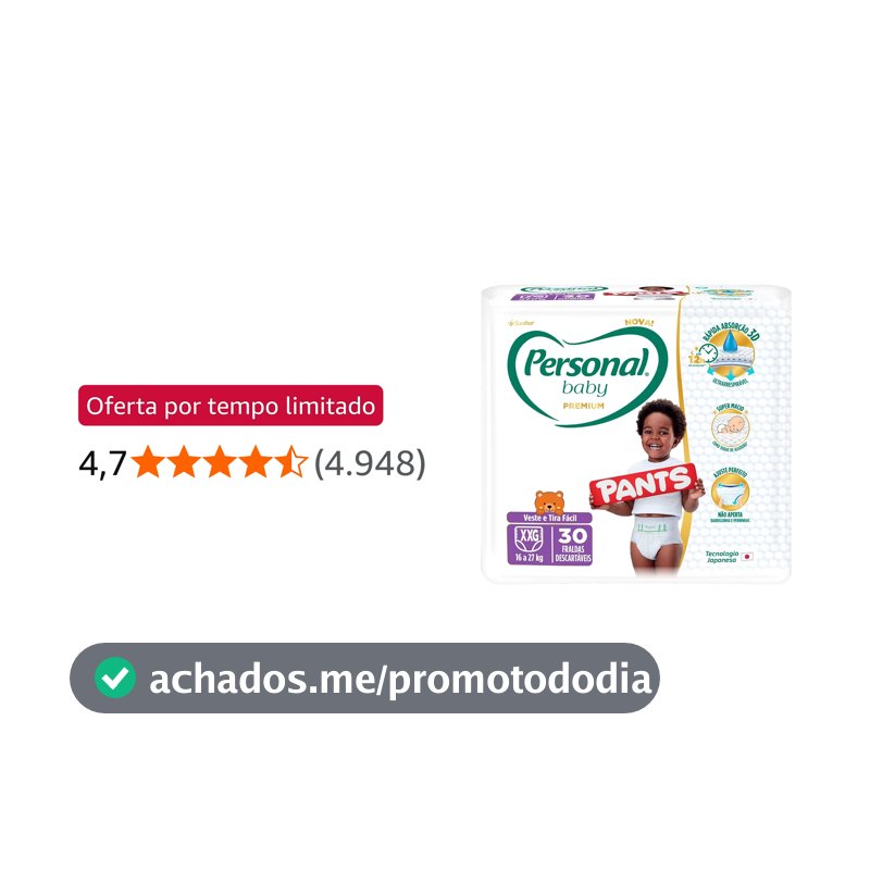 Personal Fralda Descartável Infantil Pants Baby Premium XXG, 30 Unidades