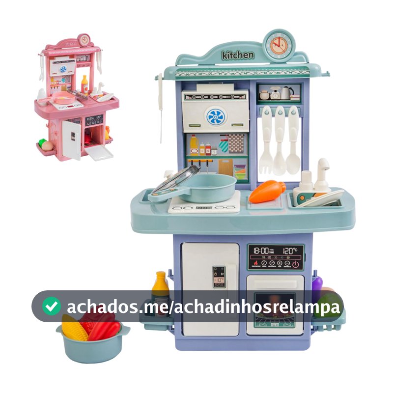 Cozinha Infantil De Brinquedo Completa Sai Água e Som Com Acessórios Faz de conta (AZUL)