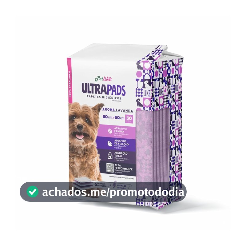 Tapete Higiênico Premium para cães Petlike Ultrapads Aroma Lavanda 60cmx60cm 30 unid.