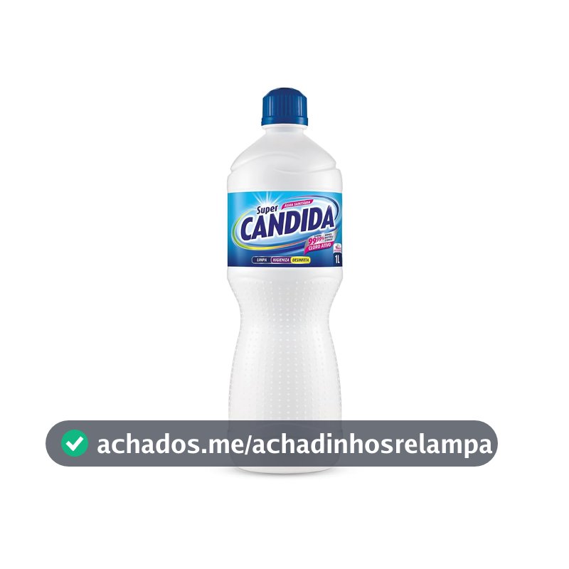 Água Sanitária Super Candida 1L - Alvejante e Desinfetante Multiuso para Limpeza, Higienização de Pisos e Banheiros, Branqueia Roupas e Tira Manchas