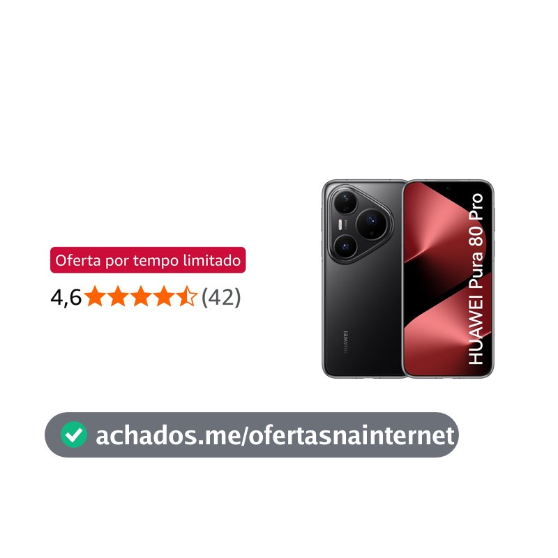 Smartphone, HUAWEI Pura 80 Pro 12GB+512GB, Câmera Ultra-iluminação de 1 Polegada, Câmera Teleobjetiva Macro Ultra-iluminação, Cancelamento de Ruído por IA, 5170 mAh, Dual SuperCharge,Celular Preto