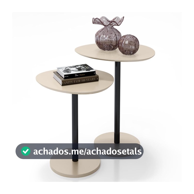 Conjunto de Mesa Lateral Vitta Haste Pretaem Aço e Design Orgânico Decorativo - LH Móveis (Off White)