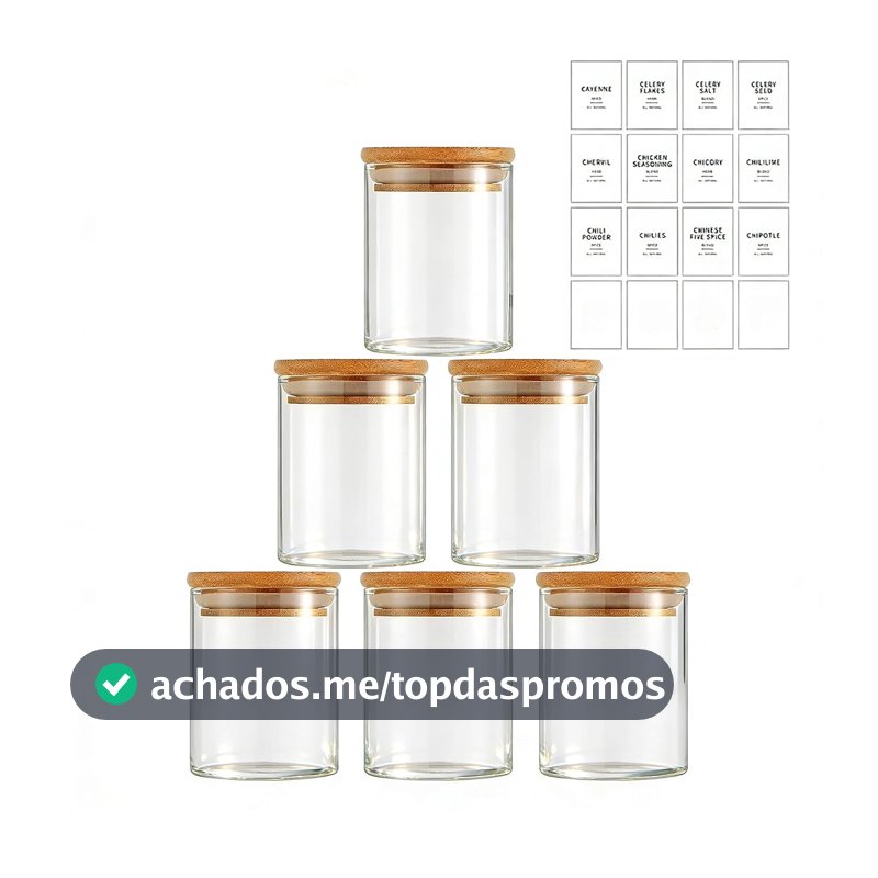 Potes Herméticos de Vidro com Tampa de Bambu - Kit 6 Unidades 200ml para Temperos, Grãos, Café e Organização de Cozinha