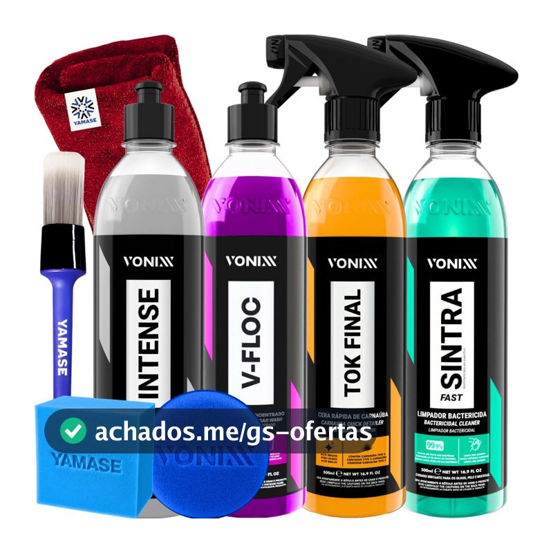 Kit Lavagem Automotiva Completa Vonixx Cera Automotiva Carnauba Tok Final V-Floc Revitalizador de Plasticos intense Sintra fast Pinceis Espuma Yamase