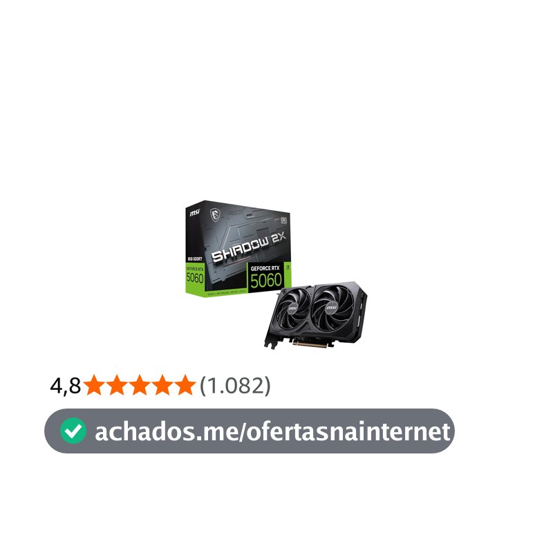 Placa de Video MSI RTX 5060 Shadow 2X OC, 8GB, GDDR7-912-V537-037
