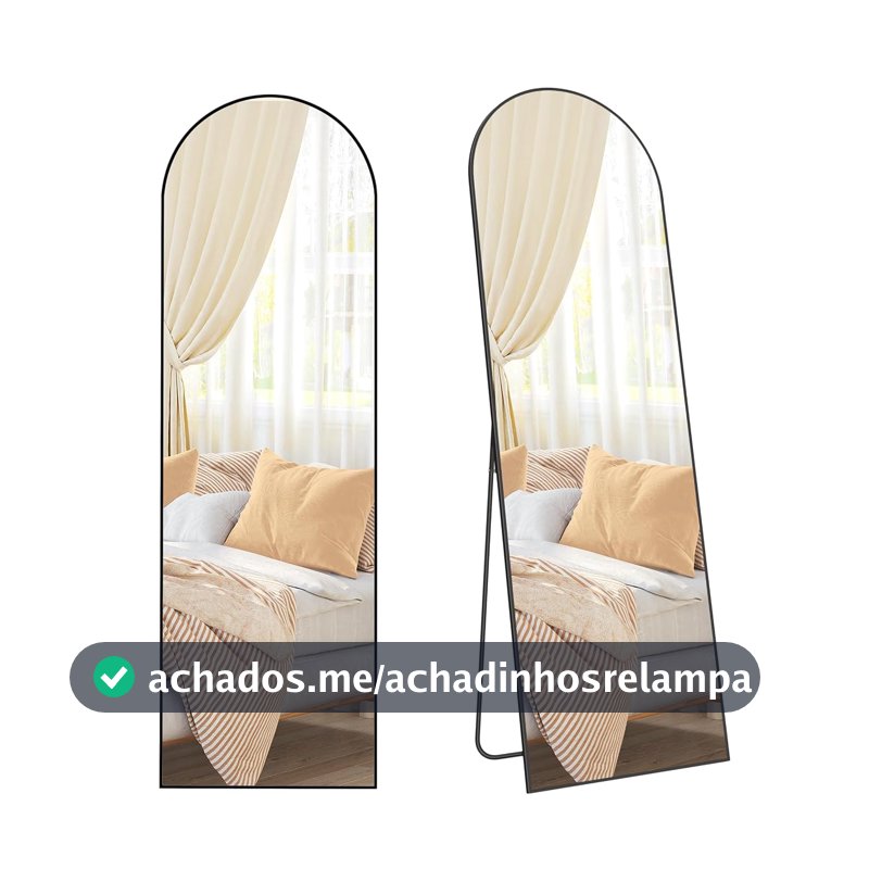 SONGMICS Espelho de comprimento total, 163 x 40 cm, espelho de corpo inteiro arqueado com suporte, espelho de piso com moldura de liga de alumínio, vidro temperado, para quarto, sala de estar,