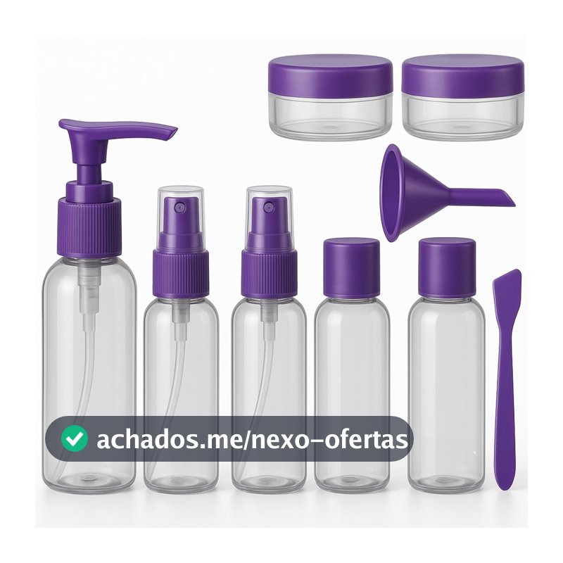 Frascos para Viagem Kit 9 Peças com Estojo Transparente Ideal para Shampoo Condicionador Sabonte Líquido Cremes Hidratante com Funil para Encher Recipientes Cosméticos (Roxo)