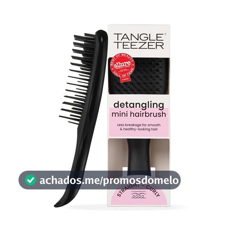 Escova de cabelo desembaraçadora The Mini Ultimate Detangler para todos os tipos de cabelo, ideal para o uso em fios úmidos. Cor: Preta