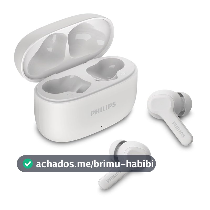 PHILIPS, Fone de Ouvido Sem Fio TWS, TAT1109WT/00, Bluetooth, Com Microfone, Até 24 horas de bateria, Branco