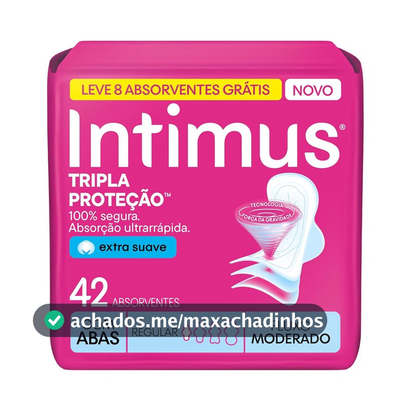 Absorvente Intimus Tripla Proteção Dia Suave Com Abas, Fluxo Moderado, 42 unid