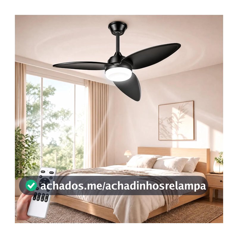 Luminária Ventilador de Teto, Mini Ventilador de Teto + Luz, Dimmable LED, Remote Reversível, Quarto, Cozinha, Sala de Estar, Roupeiro
