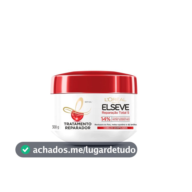 L'Oréal Paris Elseve Reparação Total 5+ Creme de Tratamento, Repara os 5 Sinais de Danos como Quebra e Ressecamento com Cicatri-Ceramida, Recupera, Hidrata e Dá Brilho, 300g