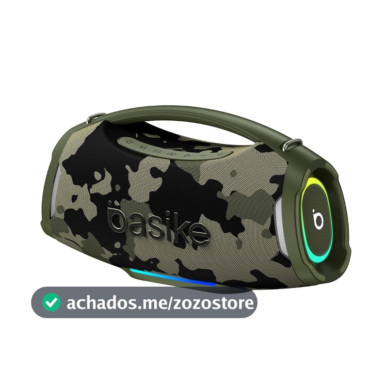 Basike Caixa de Som Estéreo Sem Fio, Boombox 200W, Bluetooth, cor camuflada