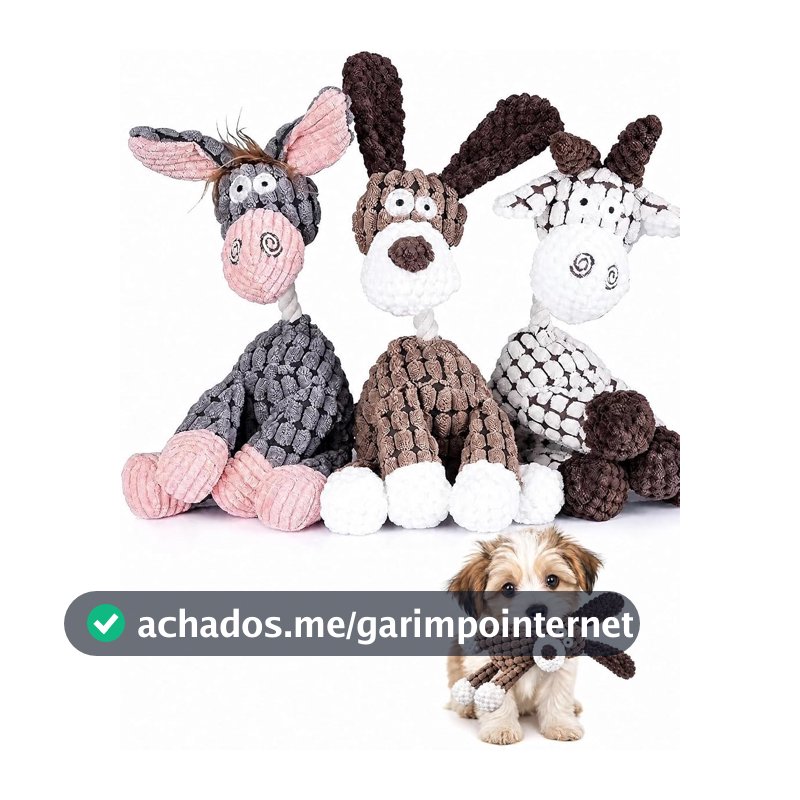 Brinquedo para Cachorro Burrico de Pelúcia com Corda e Som - Mordedor Interativo Resistente, Auxilia na Mastigação, Ideal para Filhotes e Cães de Pequeno Porte, Cores Variadas