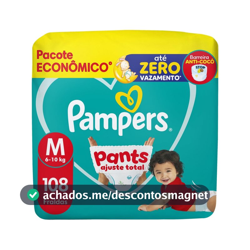 Fralda Pampers Pants Ajuste Total Tamanho M, 108 Unidades